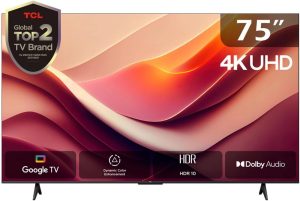 TCL 75 Inch TV 4K UHD DHR 10 T-Screen Metallic Bezel-less Google TV - 75P69B (2024 Model)