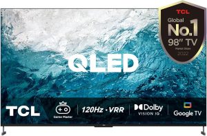 TCL 98 Inch 4K QLED HDR 10+ Ultra HD Smart TV Game Master Dolby Vision IQ-Atmos Onkyo Audio Quantum Dot Technology 144HZ VRR 98C735-1 Year Warranty (2022 Model), Black
