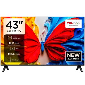TCL 43 Inch S5K QLED 2K Full HD Smart TV | Google TV | Ultra-wide Color Gamut | 60Hz | HDR10+, HDR10, HLG | Dolby Audio | Google Cast | Multiple Viewing Mode | Metallic Bezel-less Design - 2025 Model