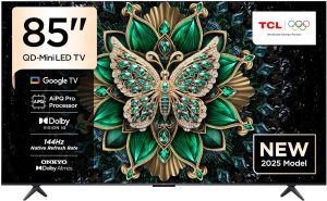 TCL 85C6K Television 85 Inch Smart TV 4K QD-Mini LED Colorful Quantum Crystal HDR 10+ Gaming Google TV, 144Hz Native Refresh Rate, ONKYO 2.1 Hi-Fi, Dolby Atmos, AI Mode, Game Master (2025 Model)