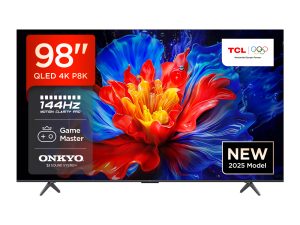 TCL 98 Inch P8K QLED TV | 4K UHD Google TV | AiPQ Pro Processor | 144Hz Native Refresh Rate, Dolby Vision, HDR10+, HLG | ONKYO 2.1 Hi-Fi System | HVA Panel | DTS Virtual X | Bezel-less Design | Game Master  - 2025 Model