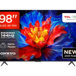 TCL 98 Inch P8K QLED TV | 4K UHD Google TV | AiPQ Pro Processor | 144Hz Native Refresh Rate, Dolby Vision, HDR10+, HLG | ONKYO 2.1 Hi-Fi System | HVA Panel | DTS Virtual X | Bezel-less Design | Game Master  - 2025 Model