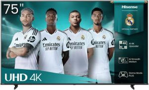 Hisense 75-Inch 4K UHD Smart TV (75A61Q – 2025 Model) | Dolby Vision | Dolby Audio | Game Mode Plus | VIDAA OS | Wi-Fi | Bluetooth | Netflix & YouTube | Black