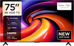75-Inch 4K UHD Smart TV (75R55 – 2025 Model) | Google TV | Dolby Vision & Dolby Atmos | HDR10 | MEMC | Dynamic Color Enhancement | Game Master | Voice Control | Slim Design | Black