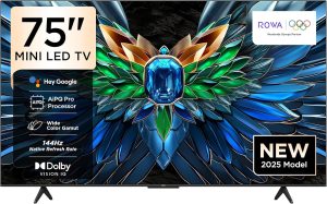 75-Inch 4K Mini-LED Smart TV (75R85 – 2025 Model) | Google TV | Quantum Crystal Display | 144Hz Native Refresh Rate | HDR10+ | Dolby Vision IQ | AiPQ Pro Processor | Game Master | Black