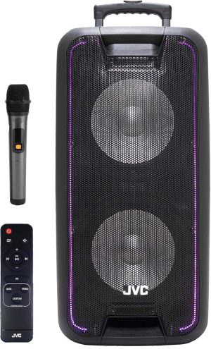 JVC Battery Powered Trolley Speaker (XS-N518PB) | Wireless Microphone Included | Portable Bluetooth Party Speaker | Rechargeable Battery | Black